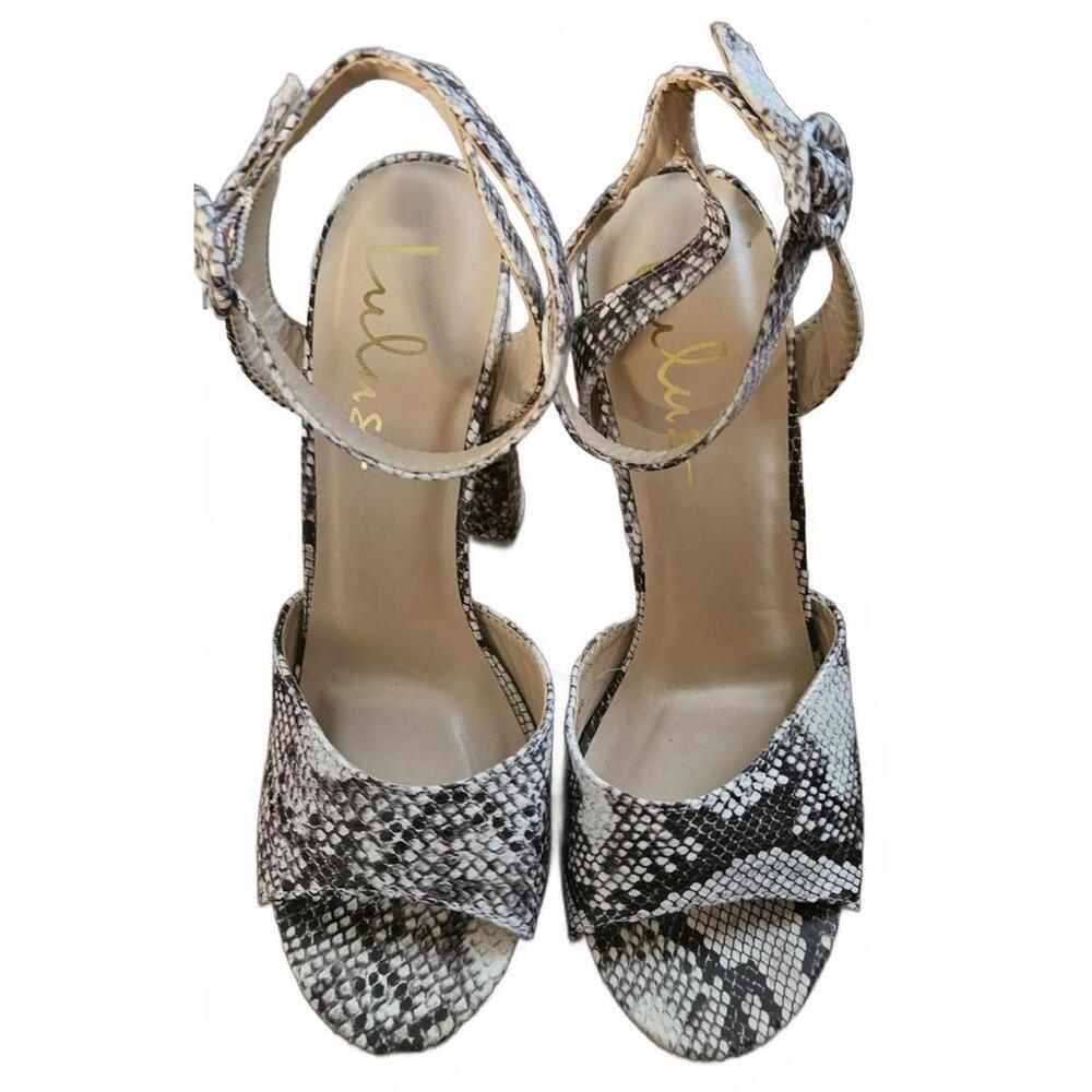 Lulus Women's Snake Print Sexy Ankle Strap 5 Inch Heeled Sandals Size 7‎